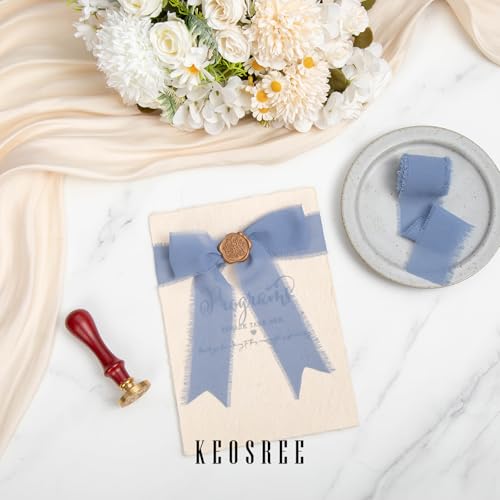 KEOSREE Baby Blue Dusty Blue Handmade Chiffon Ribbon,1.5" x 21Yd Frayed Silk Ribbons for Wreaths Bridal Flower Bouquet Christmas Gift Wrapping Wedding Decor Invitations Decorations (7Yards X 3 Rolls) - Image 5