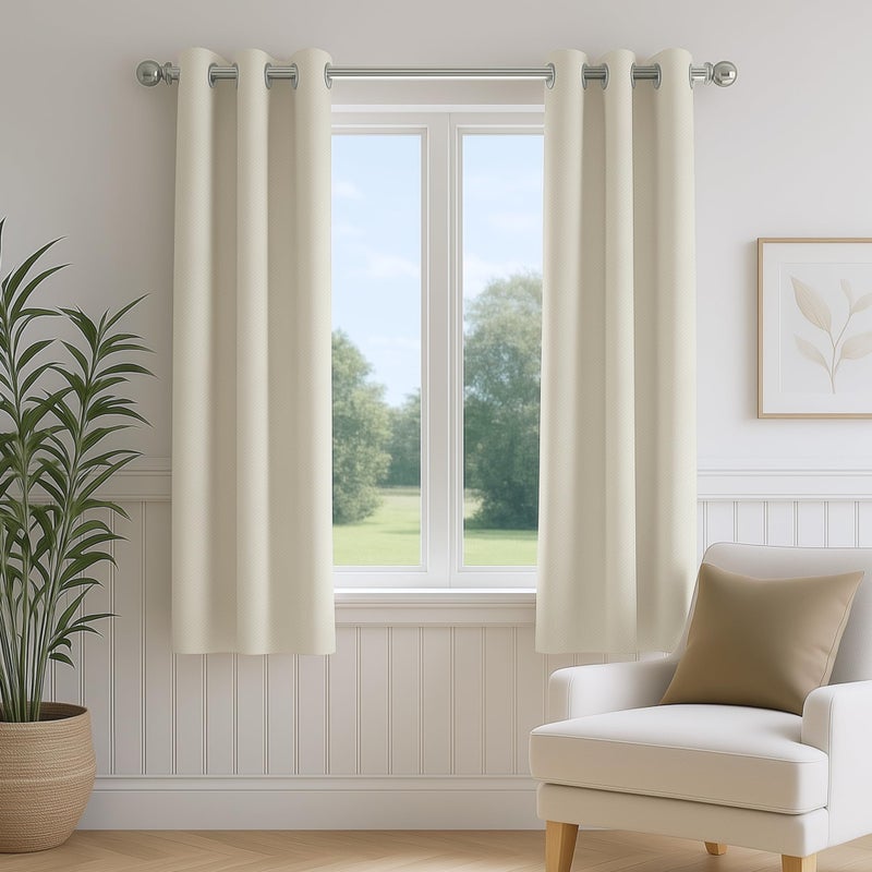 FMFUNCTEX 100% Blackout Curtains for Bedroom, Beige Curtains 63 Inches Long Textured Thermal Insulated Curtains for Living Room Drapes, Black Out Drapery Grommet Room Darkening 2 Panels,40" W x 63" L - Image 1