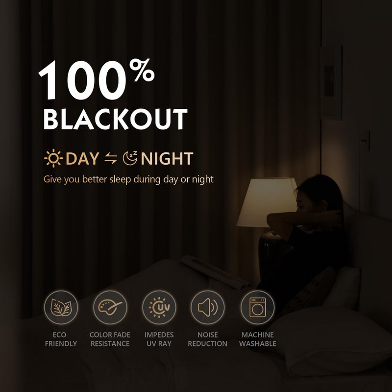 FMFUNCTEX 100% Blackout Curtains for Bedroom, Beige Curtains 63 Inches Long Textured Thermal Insulated Curtains for Living Room Drapes, Black Out Drapery Grommet Room Darkening 2 Panels,40" W x 63" L - Image 2