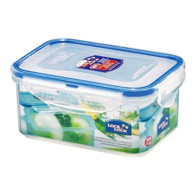 LocknLock Rectangular Short Food Storage Container 600ml - Airtight Leak Proof, Blue - BPA Free, Microwave & Dishwasher Safe
