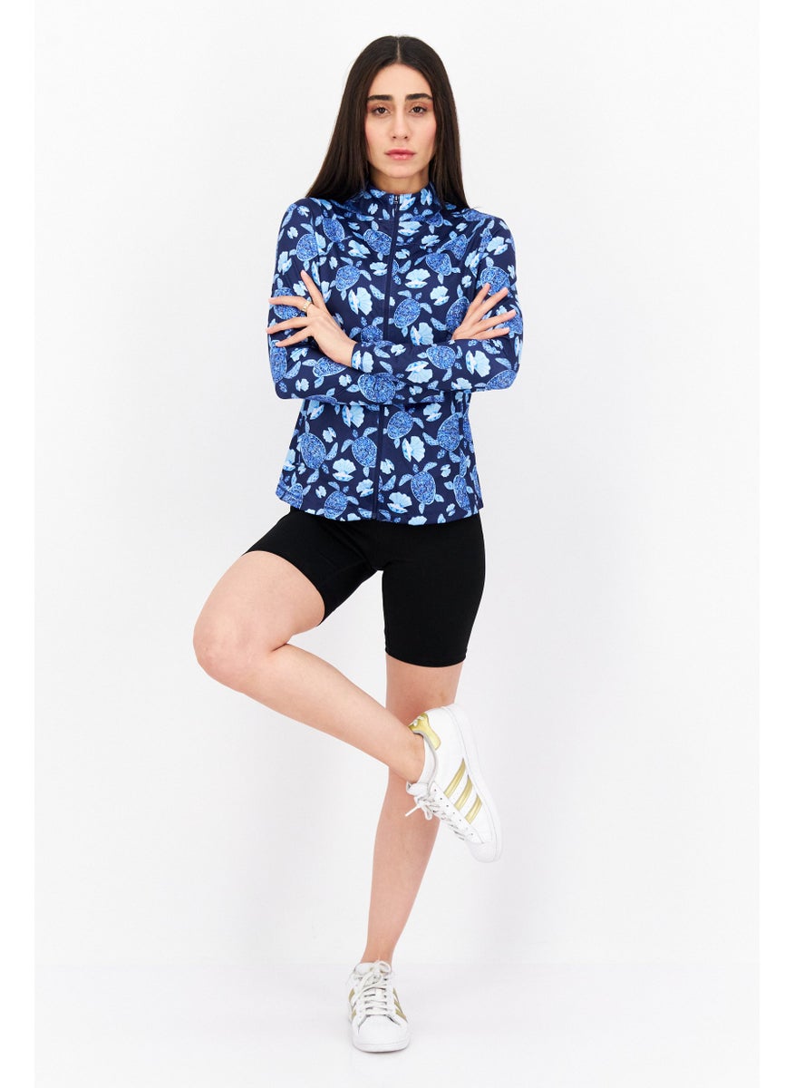 X by Gottex Women Sportswear Fit Long Sleeve Front Zip Jacket, Navy Blue Combo  - Image 4