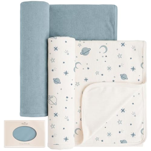 Konssy Ribbed Knit Baby Blankets 2 Pack Stretchy Lightweight Swaddle Blanket for Boys Girls Soft Cozy Receiving Wrap for Newborns Infants Toddlers 33x42 Inch - Image 1