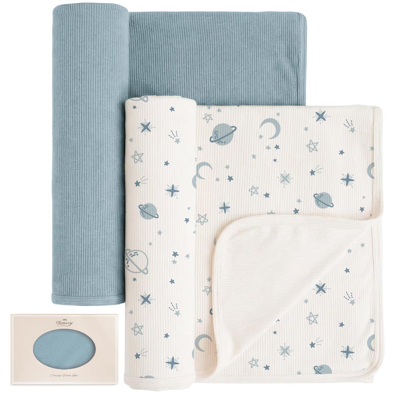 Konssy Ribbed Knit Baby Blankets 2 Pack Stretchy Lightweight Swaddle Blanket for Boys Girls Soft Cozy Receiving Wrap for Newborns Infants Toddlers 33x42 Inch - Image 2