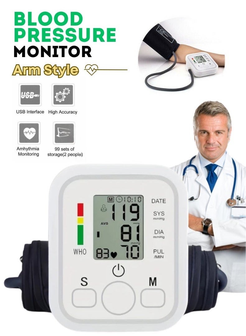Automatic Blood Pressure Monitor | Large LCD Display & Voice Function | Accurate Digital BP Machine | One-Touch Operation | Adjustable Arm Cuff | Memory Function for Health Tracking | Portable & Easy to Use | Battery & USB Powered