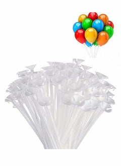 100 Pcs Balloon Sticks, Plastic Thicken Durable Milk-White Sticks Holders with Cups, Holder for Party Festival Decor