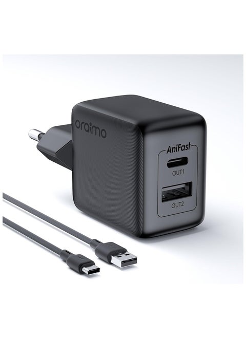 Oraimo 18W USB Type-C Dual Output Super Fast Charger Wall Adapter QC3.0& PD3.0 & PE2.0 Compatible for iPhone 15/15 Plus/15 Pro/15 Pro Max, 14/13/12 Series, Galaxy, Pixel 4/3, iPad and More