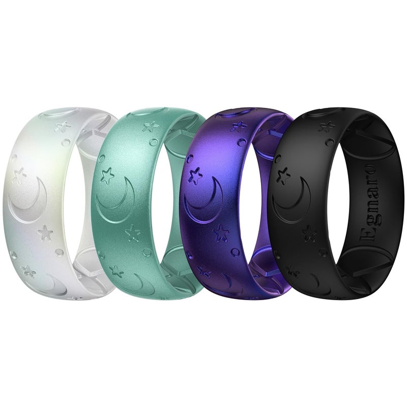 Egnaro Silicone Rings for Her, Etched Classic Rubber Wedding Bands Women, Breathable and Flexible Design, 6mm Wide - 2mm Thick - Image 1