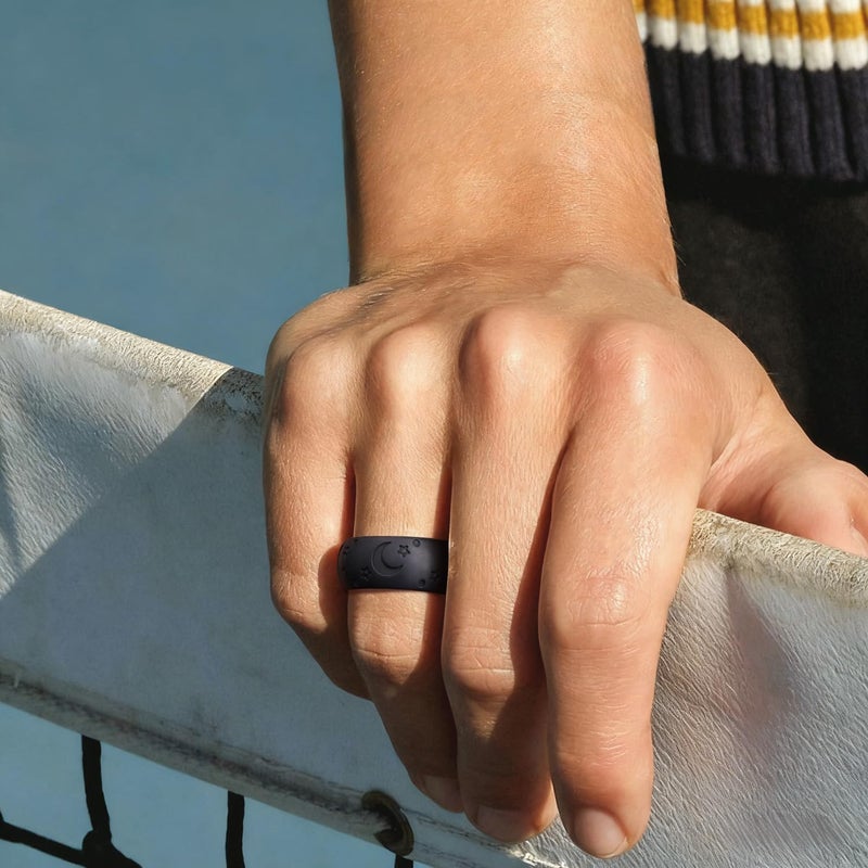 Egnaro Silicone Rings for Her, Etched Classic Rubber Wedding Bands Women, Breathable and Flexible Design, 6mm Wide - 2mm Thick - Image 5