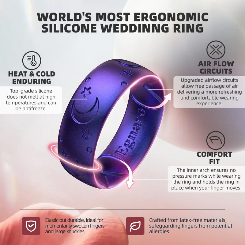 Egnaro Silicone Rings for Her, Etched Classic Rubber Wedding Bands Women, Breathable and Flexible Design, 6mm Wide - 2mm Thick - Image 2