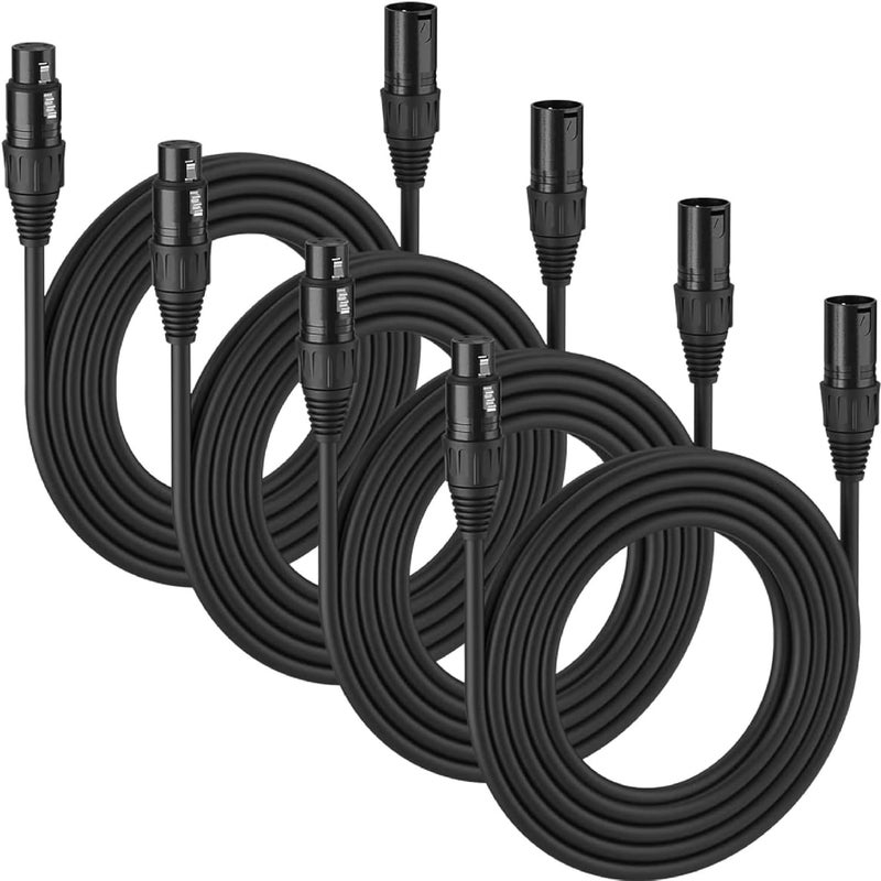 MFL. . 10 ft Flexible DMX Cable 3 Pin Signal XLR Male to Female Cable Wire for Stage Lighting DJ Lights, 110 Ohms Impedance, Black, 4 Pack - Image 1