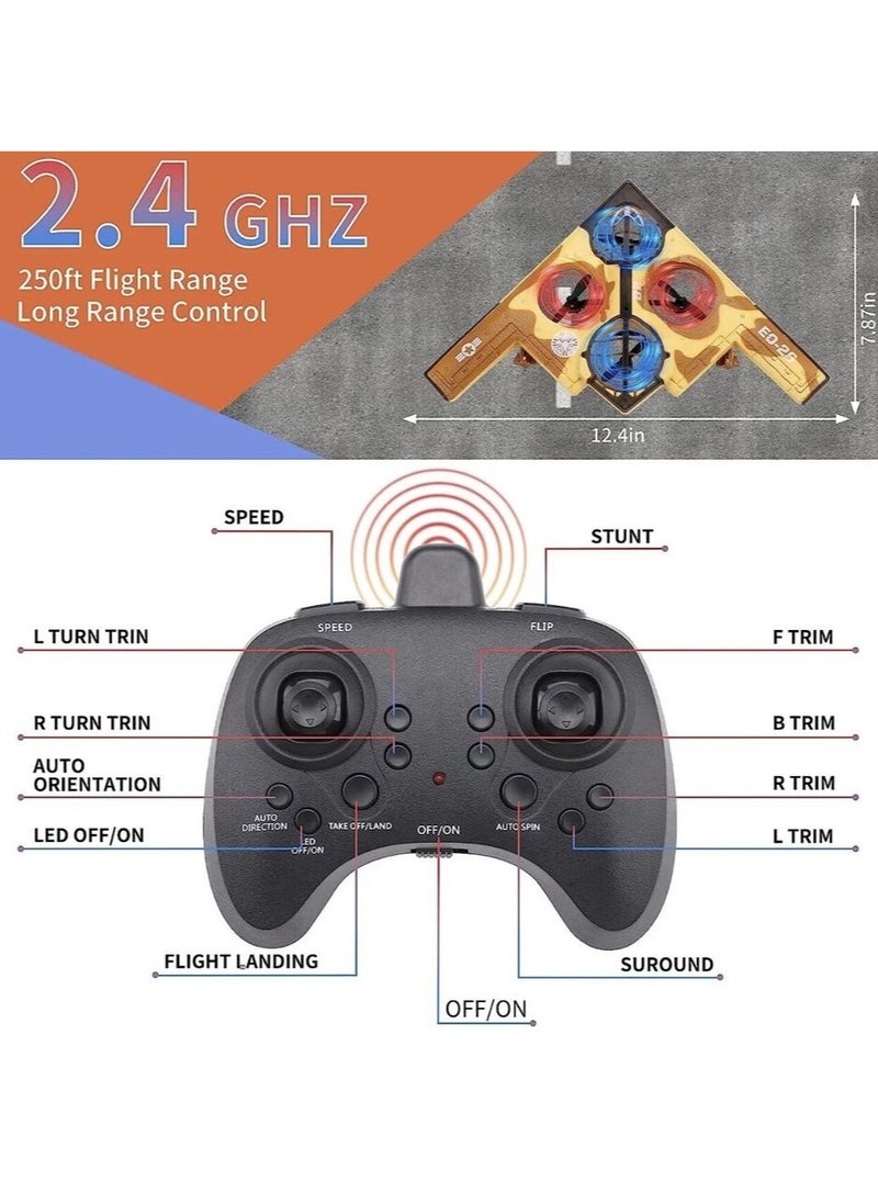 Stunt RC Drone - B2 Air Force Flight Model with LED Lights for Kids