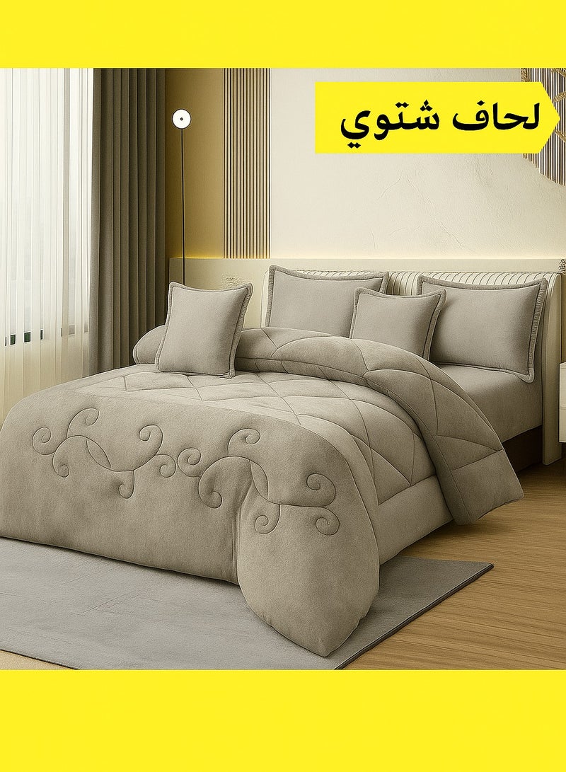 مينج لي مفرش ملكي 6 قطع نفرين شتوي وجهين وجه مخمل وجه فرو مقاس كينج 230x250 سم - Image 1