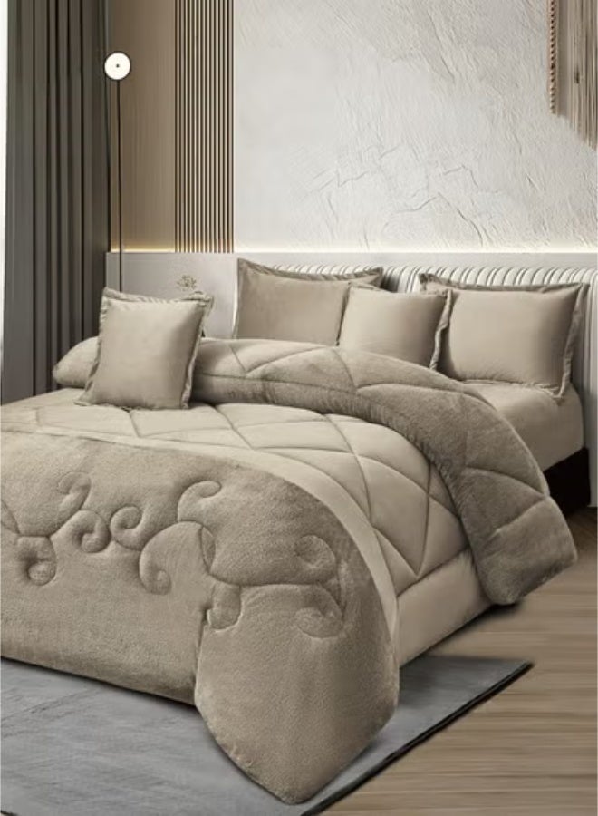 مينج لي مفرش ملكي 6 قطع نفرين شتوي وجهين وجه مخمل وجه فرو مقاس كينج 230x250 سم - Image 3