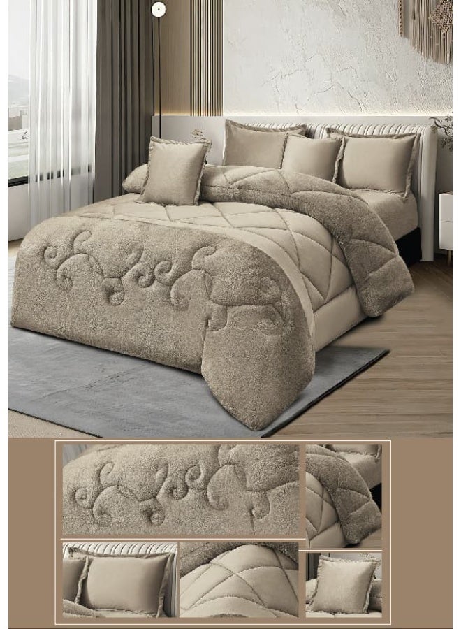 مينج لي مفرش ملكي 6 قطع نفرين شتوي وجهين وجه مخمل وجه فرو مقاس كينج 230x250 سم - Image 2