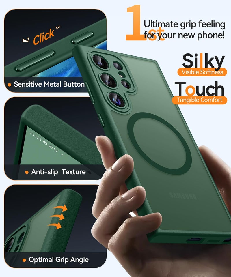 CANSHN Designed for Samsung Galaxy S22 Ultra Case [Full Camera Protection] [Compatible with MagSafe] Translucent Matte Shockproof Protective Phone Cover 6.8 Inch - Deep Green - Image 5