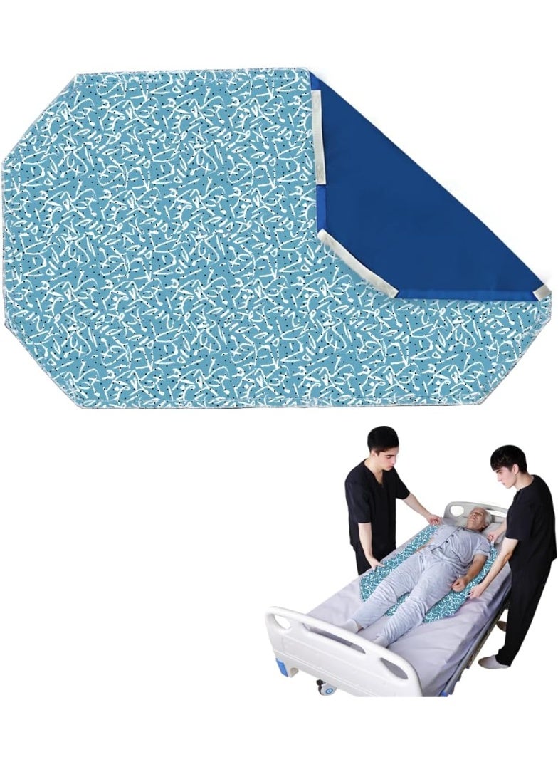 Ehucon Incontinence Transfer Bed Pad with Handles - Washable & Reusable Repositioning Sheet for Turning, Lifting & Repositioning (Simple Blue Stripes) - Image 1