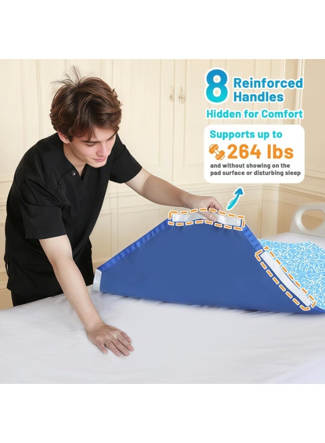 Ehucon Incontinence Transfer Bed Pad with Handles - Washable & Reusable Repositioning Sheet for Turning, Lifting & Repositioning (Simple Blue Stripes) - Image 3