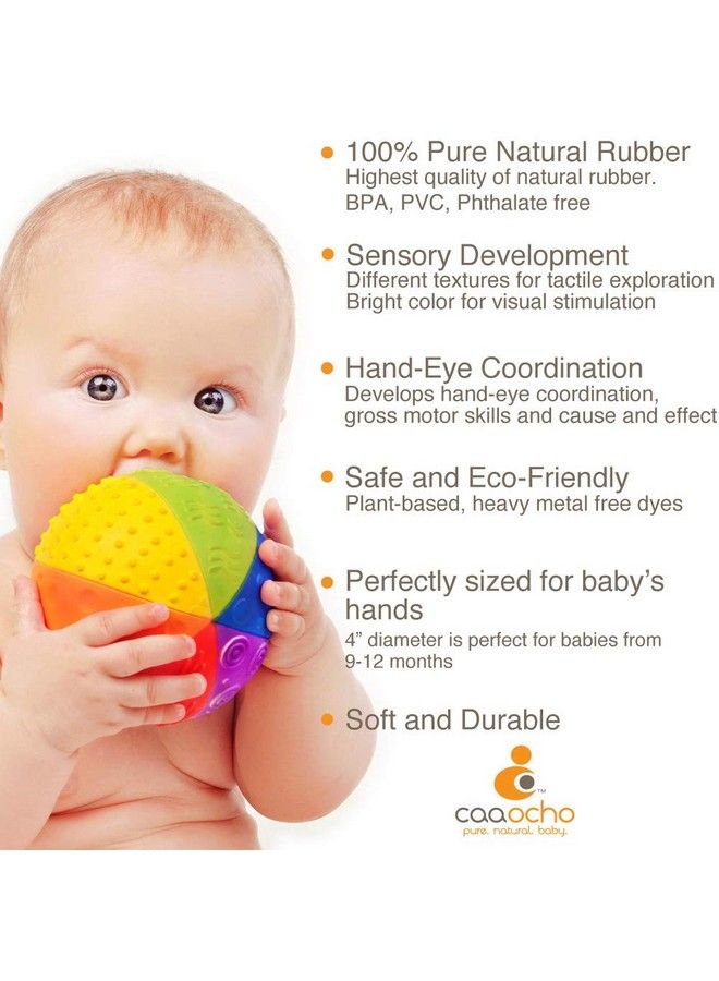 CaaOcho Pure Natural Rubber Sensory Ball For Babies Rainbow 4" Sensory Toy Promotes Sensory Development Rainbow Colors Perfect Bouncer Gentle Squeaking Bpa Free Pvc Free Foodgrade Paint - Image 3