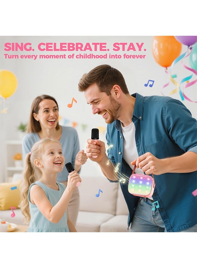 JS Mini Karaoke Machine for Kids Adults, Portable Bluetooth Speaker with 2 Wireless Microphones, Trendy Birthday Gifts Toys for Home Family Party (Pink) - Image 3