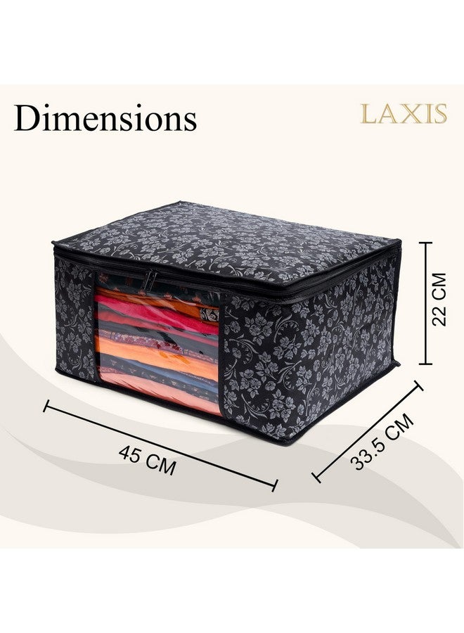 LAXIS علامة HOMFIL - أغطية ساري LAXIS بسحاب غطاء ساري مطبوع غير منسوج / منظم ساري لخزانة الملابس / تخزين الملابس مع نافذة شفافة / أكياس ساري للتخزين / منظم الملابس (أسود - عبوة من 3)  - Image 2