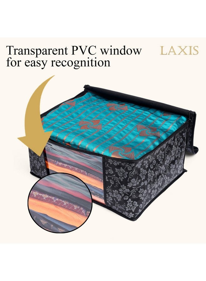 LAXIS علامة HOMFIL - أغطية ساري LAXIS بسحاب غطاء ساري مطبوع غير منسوج / منظم ساري لخزانة الملابس / تخزين الملابس مع نافذة شفافة / أكياس ساري للتخزين / منظم الملابس (أسود - عبوة من 3)  - Image 5