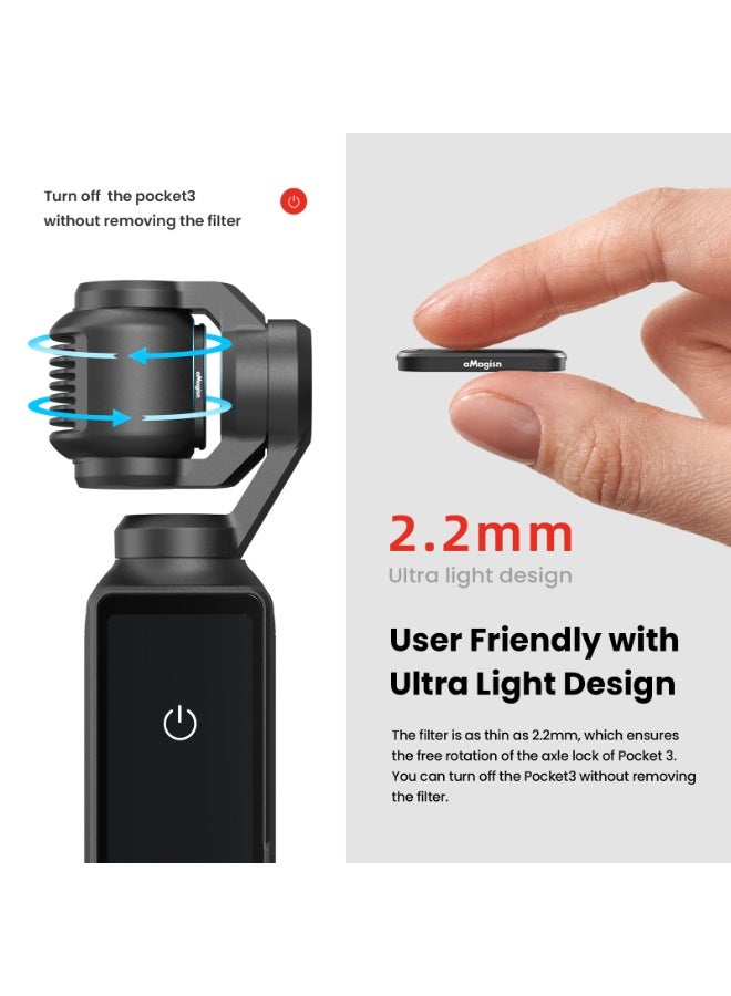 aMagisn Magnetic Camera Filter for DJI Osmo Pocket 3 – 2.2mm Ultra Thin ND & CPL Lens, Scratch-Resistant, Waterproof, High Clarity, Aluminum Frame - Image 5