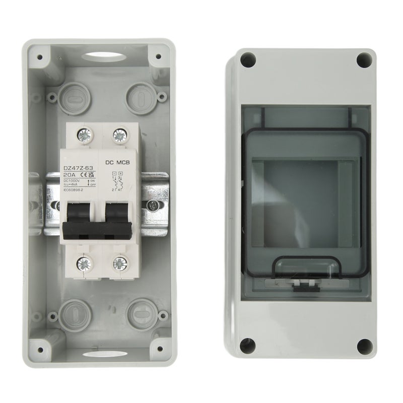 مفتاح منفصل مجاري ضوئي DC صغير 20A DC1000V مقاوم للماء IP65 مصنوع من مادة PA66 - تثبيت سهل مع غطاء شفاف لمنظومات الطاقة الشمسية المتصلة بالشبكة وغير المتصلة بها ومصفوفات الطاقة الشمسية للمركبات الترفيهية (RV) - Image 1