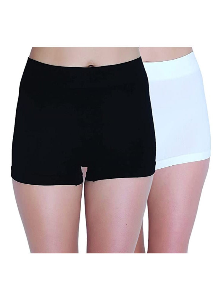 Glamroot سراويل داخلية نسائية قصيرة بدون درزات، مقاس واحد (عبوة من قطعتين) (أسود/أبيض) - Image 1