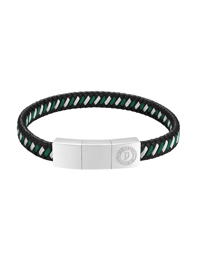 POLICE Twist Black and D.Grn Woven Leather With Stainless Steel Motif Gents BraceletPEAGB0034002 - Image 1