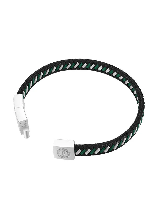 POLICE Twist Black and D.Grn Woven Leather With Stainless Steel Motif Gents BraceletPEAGB0034002