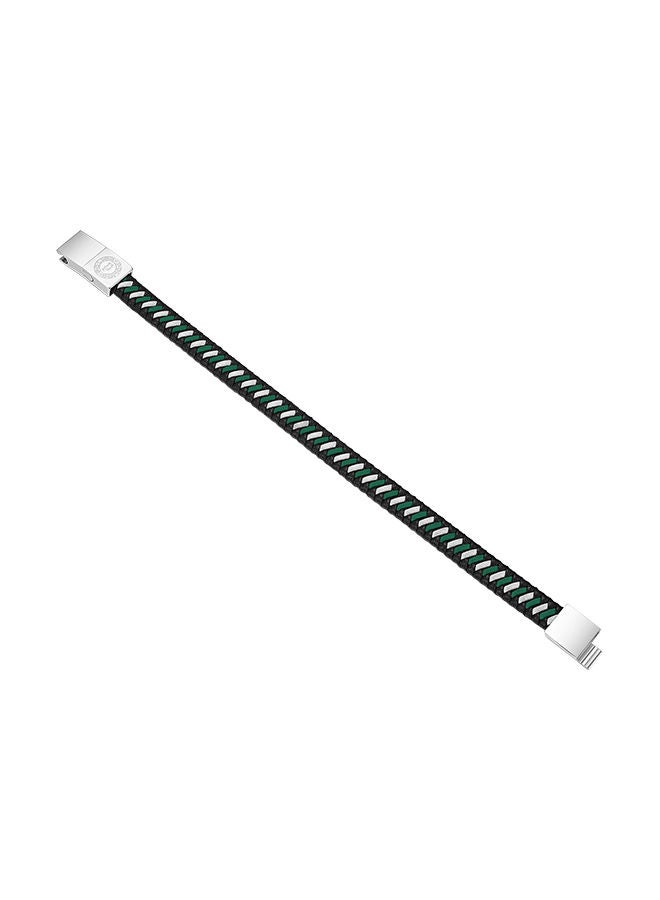 POLICE Twist Black and D.Grn Woven Leather With Stainless Steel Motif Gents BraceletPEAGB0034002 - Image 2