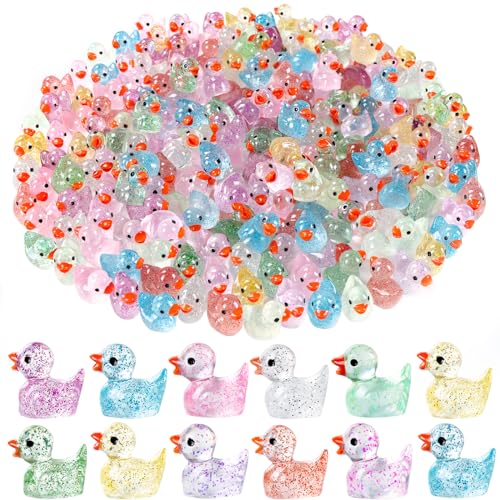 DULEFUN 100pcs Mini Glitter Ducks Colorful Tiny Small Little Resin Ducks to Hide Plastic Animal Figures for for Dollhouse Micro Dollhouse Landscape Aquarium Decorations - Image 1