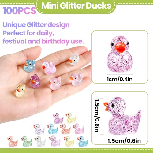 DULEFUN 100pcs Mini Glitter Ducks Colorful Tiny Small Little Resin Ducks to Hide Plastic Animal Figures for for Dollhouse Micro Dollhouse Landscape Aquarium Decorations - Image 5