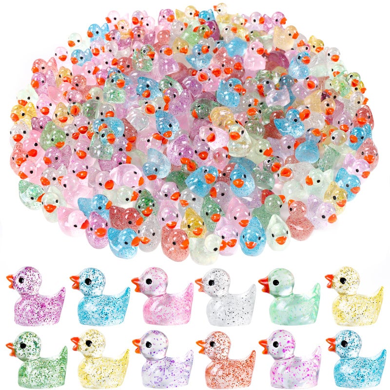 DULEFUN 100pcs Mini Glitter Ducks Colorful Tiny Small Little Resin Ducks to Hide Plastic Animal Figures for for Dollhouse Micro Dollhouse Landscape Aquarium Decorations - Image 3