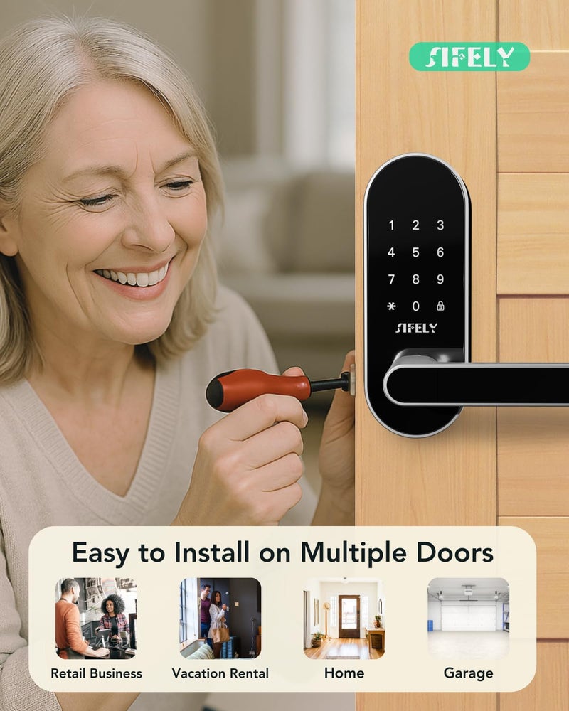 Sifely Built-in WiFi Smart Door Lock with Handle â€“ Keyless Entry via App, Codes, Cards, Key, Voice & Remote Unlock, Auto-Lock, Access Logs, Family Sharing, Works with Alexa & Google, Great for Home & Rental - Image 4