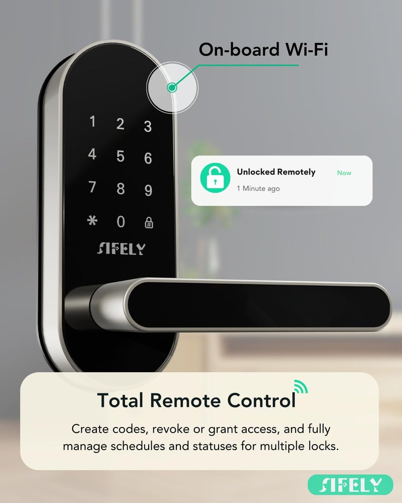 Sifely Built-in WiFi Smart Door Lock with Handle â€“ Keyless Entry via App, Codes, Cards, Key, Voice & Remote Unlock, Auto-Lock, Access Logs, Family Sharing, Works with Alexa & Google, Great for Home & Rental - Image 2