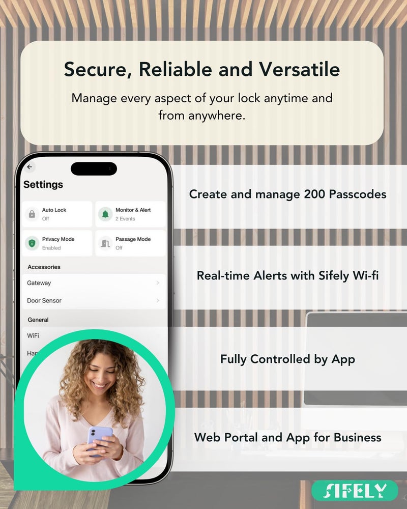 Sifely Built-in WiFi Smart Door Lock with Handle â€“ Keyless Entry via App, Codes, Cards, Key, Voice & Remote Unlock, Auto-Lock, Access Logs, Family Sharing, Works with Alexa & Google, Great for Home & Rental - Image 5