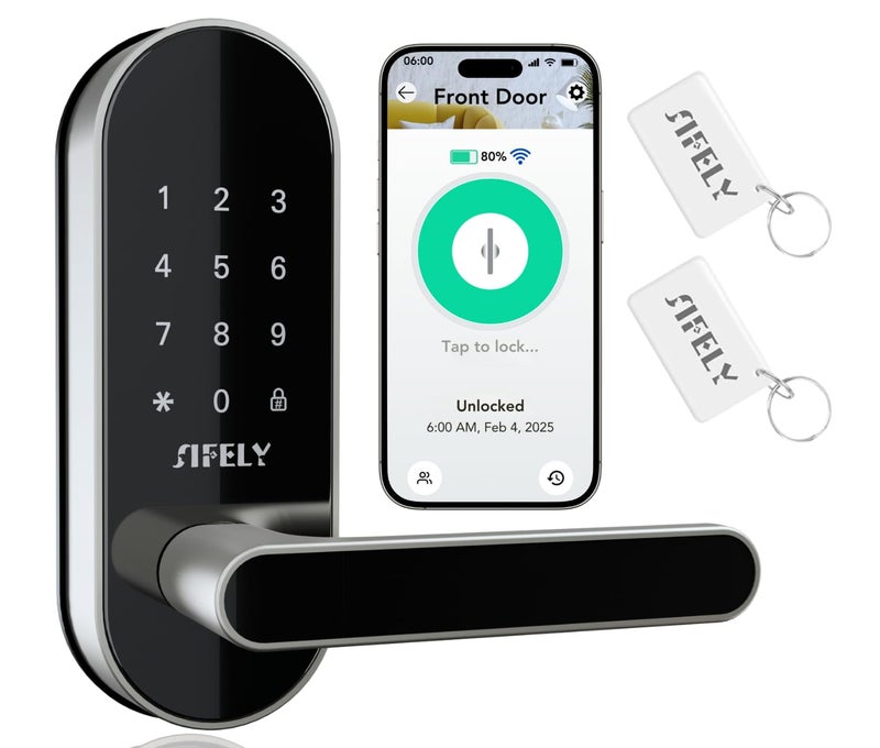Sifely Built-in WiFi Smart Door Lock with Handle â€“ Keyless Entry via App, Codes, Cards, Key, Voice & Remote Unlock, Auto-Lock, Access Logs, Family Sharing, Works with Alexa & Google, Great for Home & Rental - Image 1