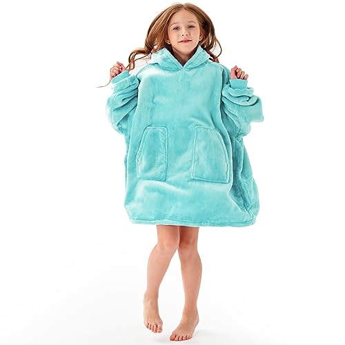 Aemicion Wearable Blanket Hoodie for Kids Super Soft Warm Oversized Hooded Blanket Sweatshirt Hoodie Blanket for Boys Girls Teal - Image 1