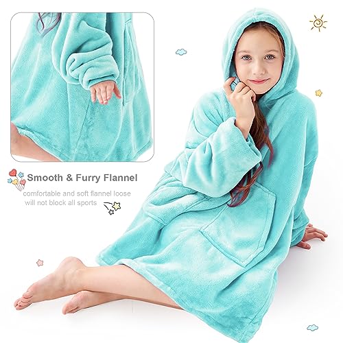 Aemicion Wearable Blanket Hoodie for Kids Super Soft Warm Oversized Hooded Blanket Sweatshirt Hoodie Blanket for Boys Girls Teal - Image 4