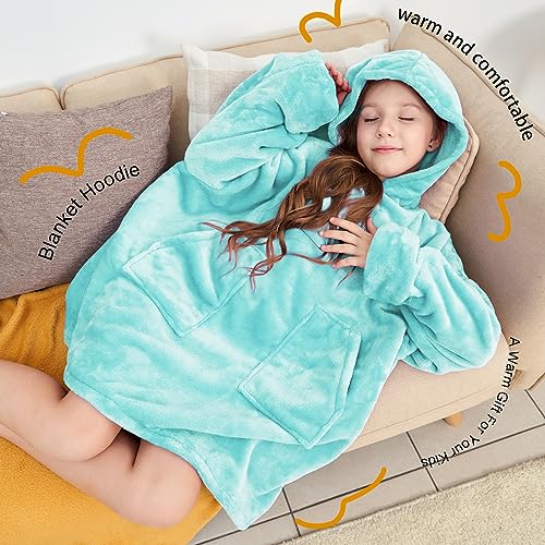 Aemicion Wearable Blanket Hoodie for Kids Super Soft Warm Oversized Hooded Blanket Sweatshirt Hoodie Blanket for Boys Girls Teal - Image 5