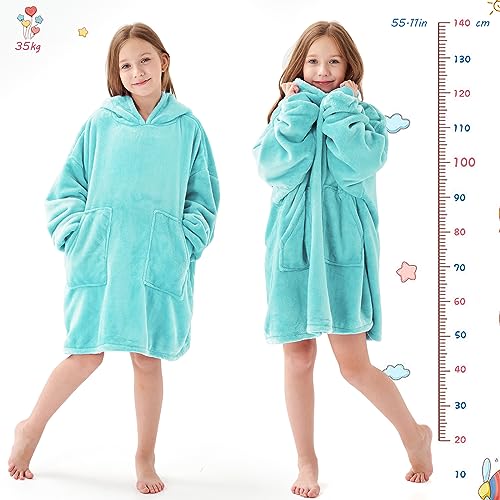 Aemicion Wearable Blanket Hoodie for Kids Super Soft Warm Oversized Hooded Blanket Sweatshirt Hoodie Blanket for Boys Girls Teal - Image 3