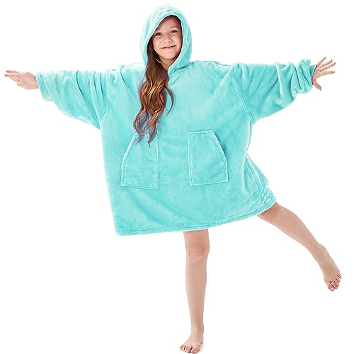 Aemicion Wearable Blanket Hoodie for Kids Super Soft Warm Oversized Hooded Blanket Sweatshirt Hoodie Blanket for Boys Girls Teal - Image 2