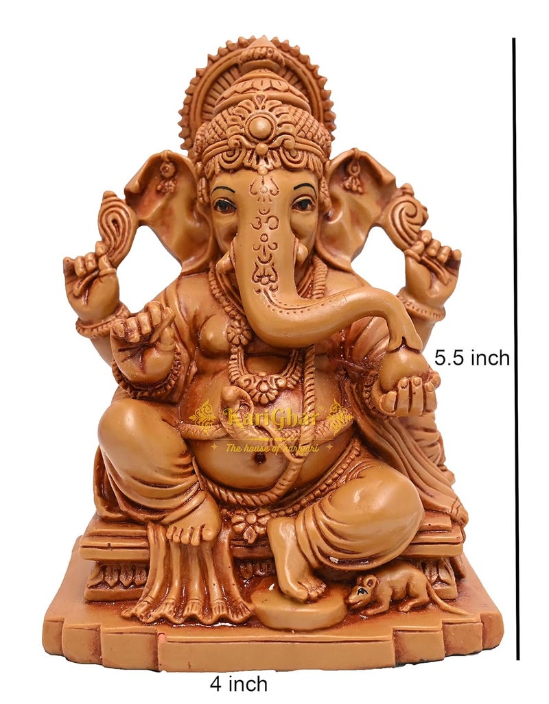 KariGhar Ganesh JiGanpati Bappa 55 Inches Idol Perfect For HomePuja GharDecoration Gifting 7 X 10 X 14 Cm D0067 Brown - Image 5