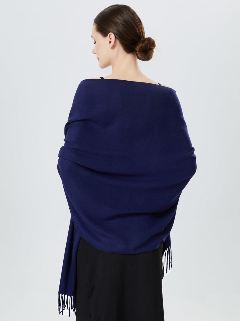 QBSM Womens Navy Blue Winter Pashmina Scarf Blanket Formal Shawls and Wraps for Evening Dresses - Image 4