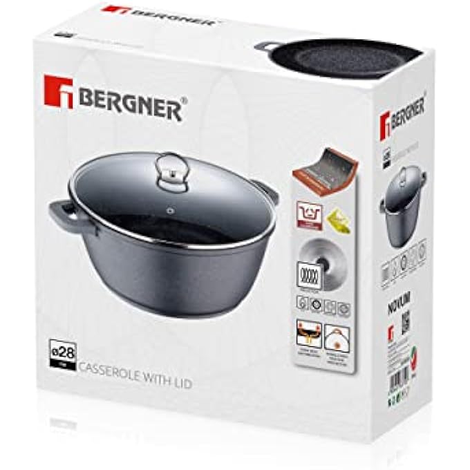 BERGNER Classic Novum Casserole With Lid 28X12Cm Aluminum Induction Bottom Marble Non Stick Coating Black - Image 3
