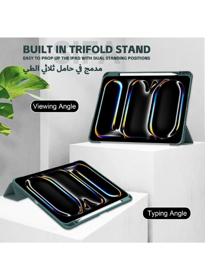 Hybrid Slim Case for iPad Pro (5th Generation) 11-Inch (M4) 2024, Trifold Stand Tablet Case with Apple Pencil Holder, Auto Wake Sleep, Smart Magnetic Cover Clear Acrylic Back Shockproof Cover, Green - Image 4