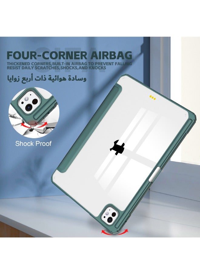 Hybrid Slim Case for iPad Pro (5th Generation) 11-Inch (M4) 2024, Trifold Stand Tablet Case with Apple Pencil Holder, Auto Wake Sleep, Smart Magnetic Cover Clear Acrylic Back Shockproof Cover, Green - Image 5