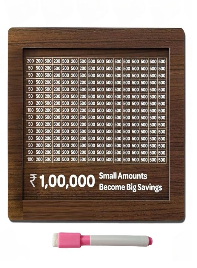 Natkam Wooden Piggy Bank with ₹1 Lakh Savings Chart – Carved Coin Box & Money Goal Tracker for Kids, Adults and Perfect for Gifting - Image 1