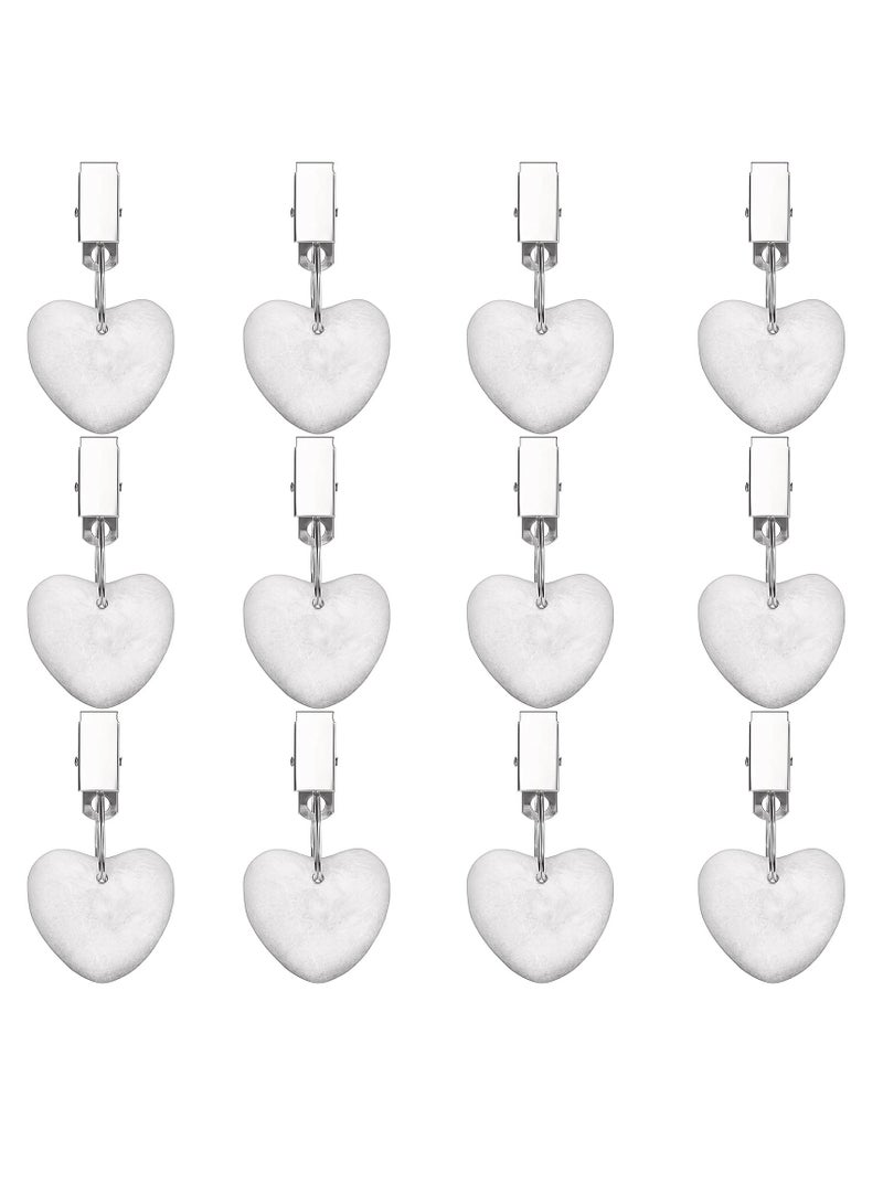 Tablecloth Weights Clip,Marble Heart-Shaped Weights,Stainless Steel Clips - Set of 12,Keep Your Tablecloth Secure(White) - Image 1